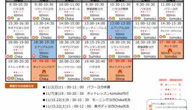 11月のスケジュールを更新しました。